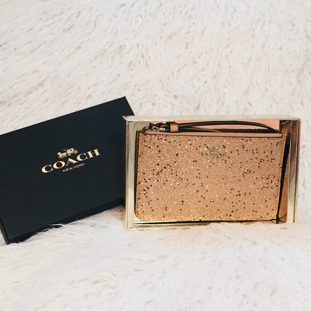 Coach F38641 Gold Boxed Star Glitter Wristlet